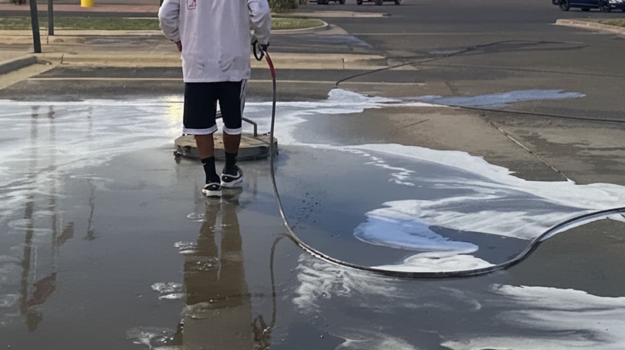 Soft washing a multi-story building